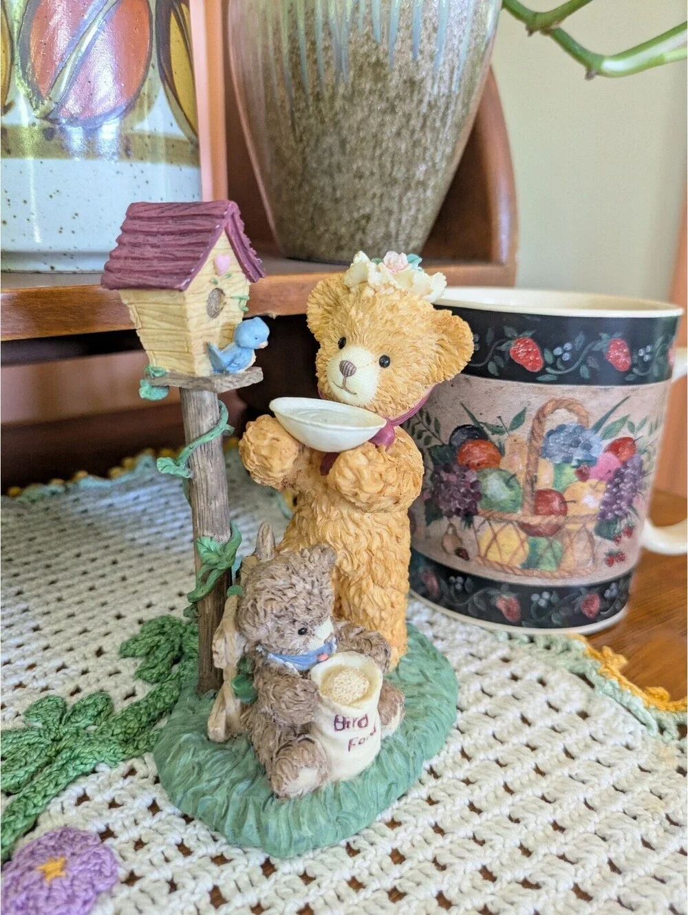 Vintage Bainbridge Bears Figurine Bears with Birdhouse, Whimsical Decor